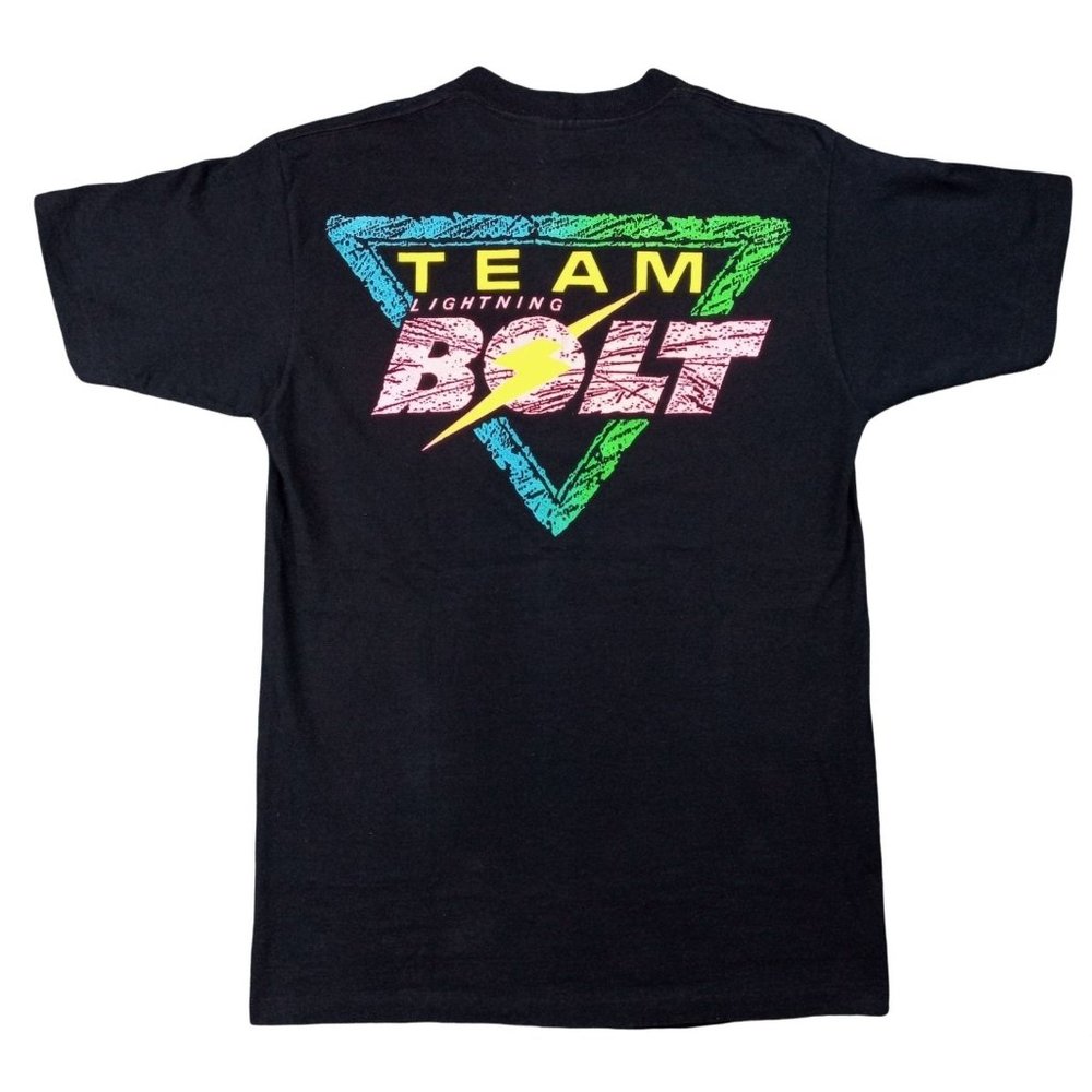 Vintage Team Lightning Bolt T-Shirt 1980s Neon Black Large Surfer Surfboard